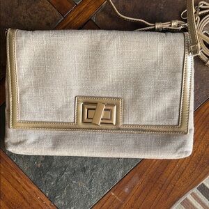 White House Black Market Cream and Gold Crossbody Bag